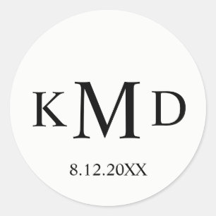 Classic Black White Monogram Bride Groom Wedding Round Sticker