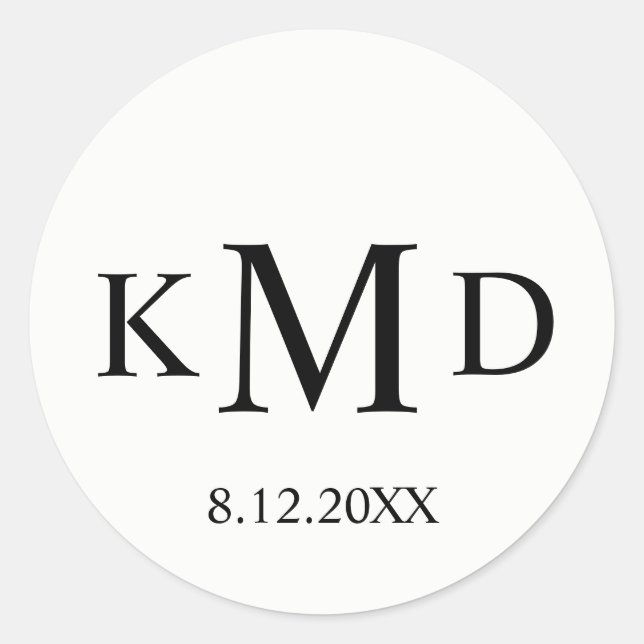 Classic Black White Monogram Bride Groom Wedding Round Sticker (Front)