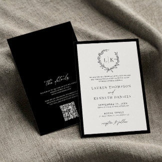 Classic Black White Monogram QR Code Wedding Invitation