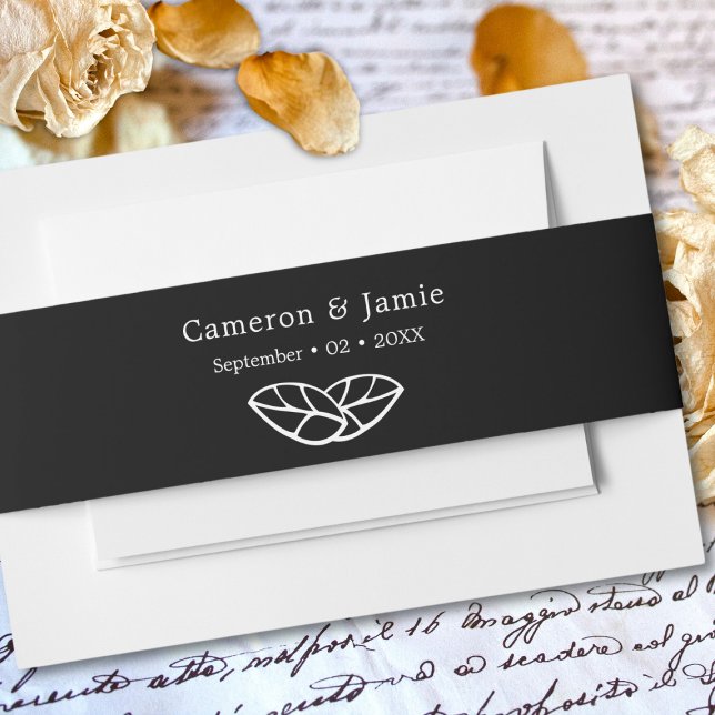 Classic Black White Names Date Twin Leaves Invitation Belly Band (Classic Black White Names Date Twin Leaves Invitation Belly Band)