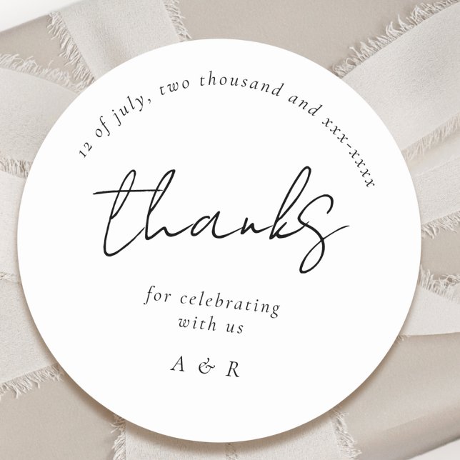 Classic Black White Personalized Names Wedding Classic Round Sticker (Creator Uploaded)