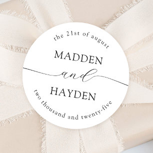 Classic Black White Personalized Names Wedding Round Sticker