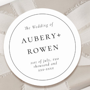 Classic Black White Personalized Names Wedding Round Sticker