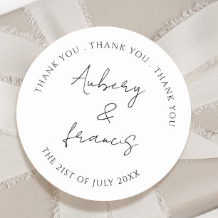 Classic Black White Personalized Names Wedding Round Sticker