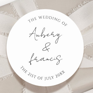 Classic Black White Personalized Names Wedding Round Sticker