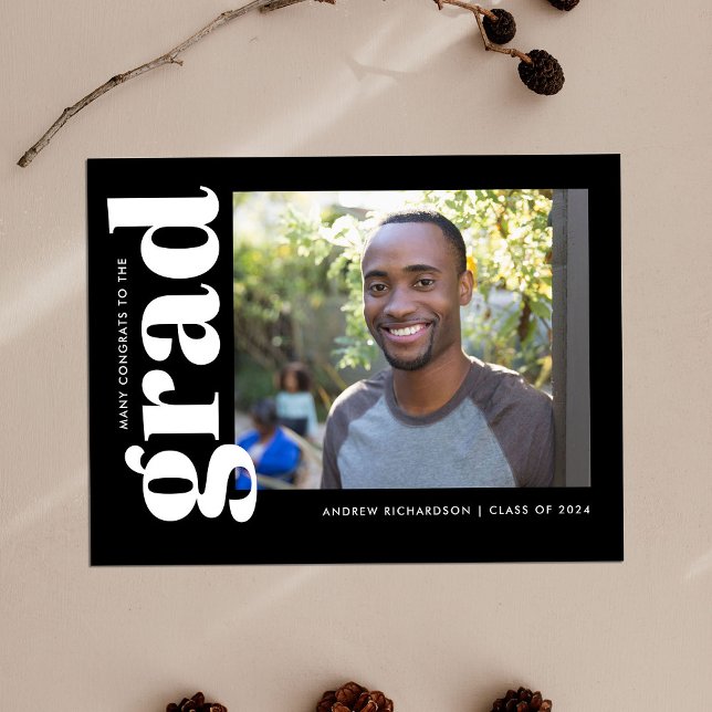 Classic Black White Photo Graduation Announcement Postcard (Creator Uploaded)