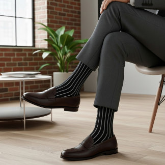 Classic Black & White Pinstripe Dress Socks