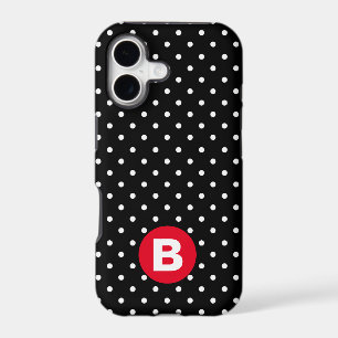 Classic Black & White Polka Dot with Red Monogram