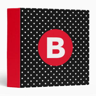 Classic Black & White Polka Dot with Red Monogram Binder