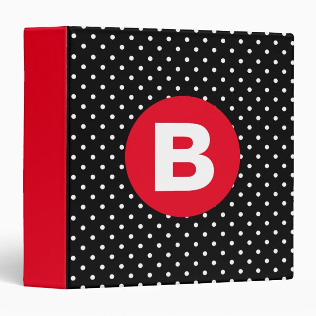Classic Black & White Polka Dot with Red Monogram Binder (Front/Spine)