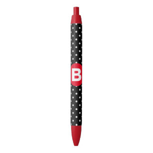 Classic Black & White Polka Dot with Red Monogram Ink Pen