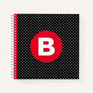 Classic Black & White Polka Dot with Red Monogram Notebook
