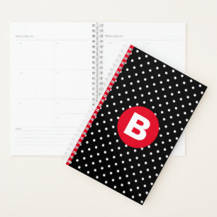 Classic Black & White Polka Dot with Red Monogram Planner
