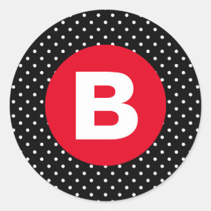 Classic Black & White Polka Dot with Red Monogram Round Sticker
