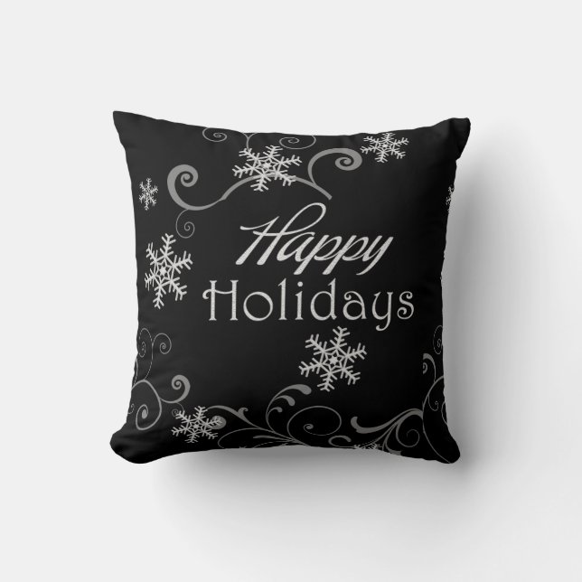 Classic Black & White Reversible Christmas Throw Pillow (Front)