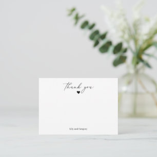 Classic Black White Script Heart Thank You Card