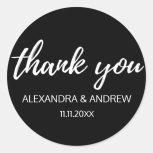 Classic Black & White Script Wedding THANK YOU Round Sticker