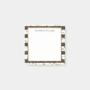 Classic Black White Stripe Gold Glitter Confetti Post-it Notes