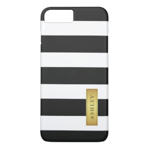 Classic Black White Stripe Pattern Gold Label Name Case-Mate iPhone Case