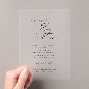 Classic Black & White Stylish Script Wedding Acrylic Invitations