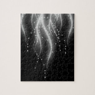 Classic Black White Wavy Sparkly Lines Jigsaw Puzzle