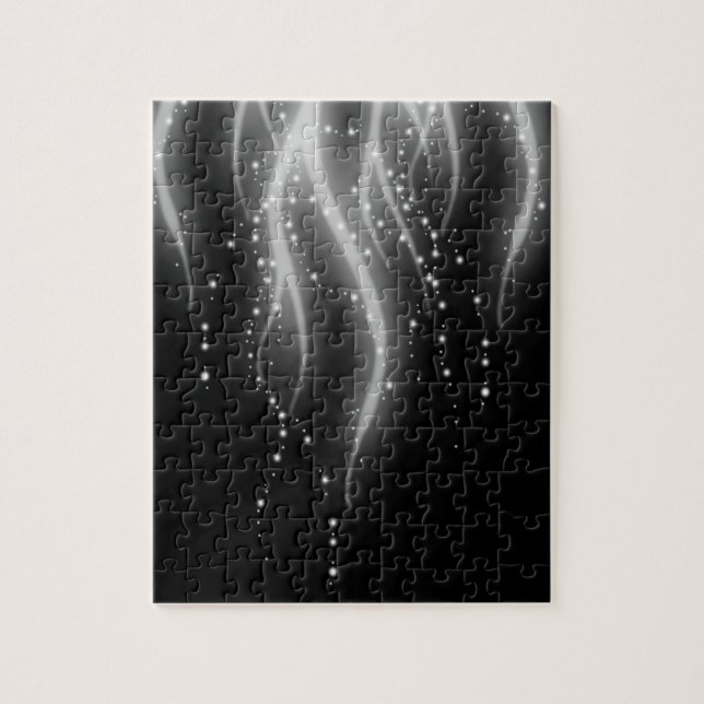 Classic Black White Wavy Sparkly Lines Jigsaw Puzzle (Vertical)