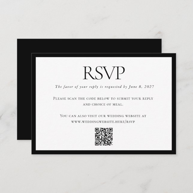 Classic Black White Wedding Custom QR Code Online RSVP Card (Front/Back)