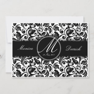 Classic black & white wedding invitation card A001