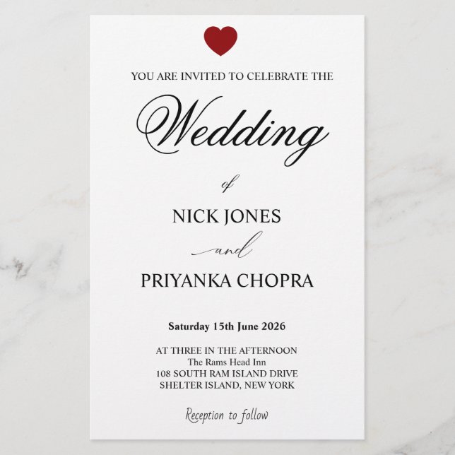 Classic Black & White Wedding Invite Stationery (Front)