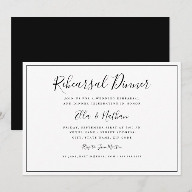 Classic Black White Wedding Rehearsal Dinner Invitation (Front/Back)