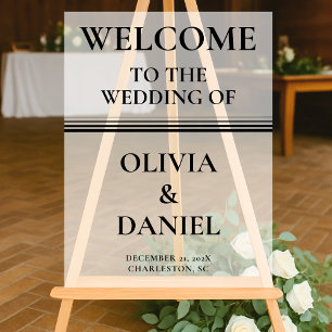 Classic Black & White Winter Wedding Frosted Acrylic Sign