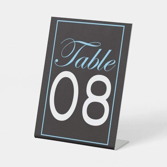 Classic black & white with light blue trim table # pedestal sign (Front)