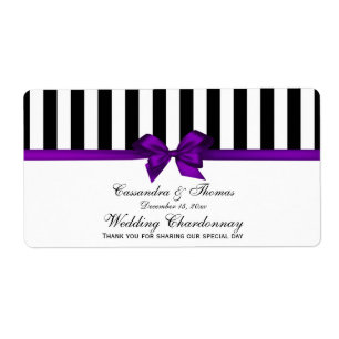 Classic Black Wht Stripe Purp H Wine Bottle Label