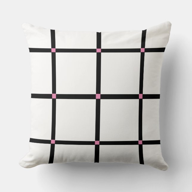 Classic Black Windowpane Plaid Throw Pillow (Front)