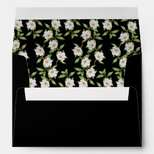 Classic Black with White Camellia Wedding Envelope