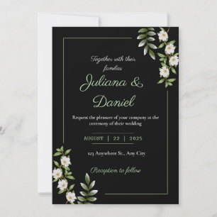 Classic Black with White Camellia Wedding Invitation