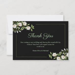 Classic Black with White Camellia Wedding Thank You Card