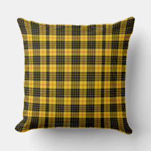 Classic Black Yellow Plaid Throw Pillow