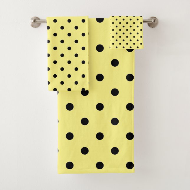 CLASSIC BLACK YELLOW SPOT BATHROOM TOWEL SET (Insitu)