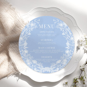 Classic bleu blanc floral mariage ronde plat menu
