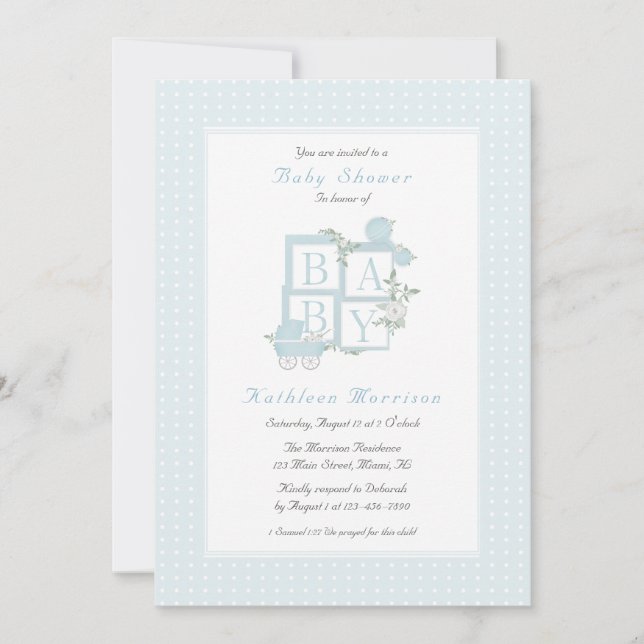 Classic Blocks and Carriage Baby Shower Invites (Front)