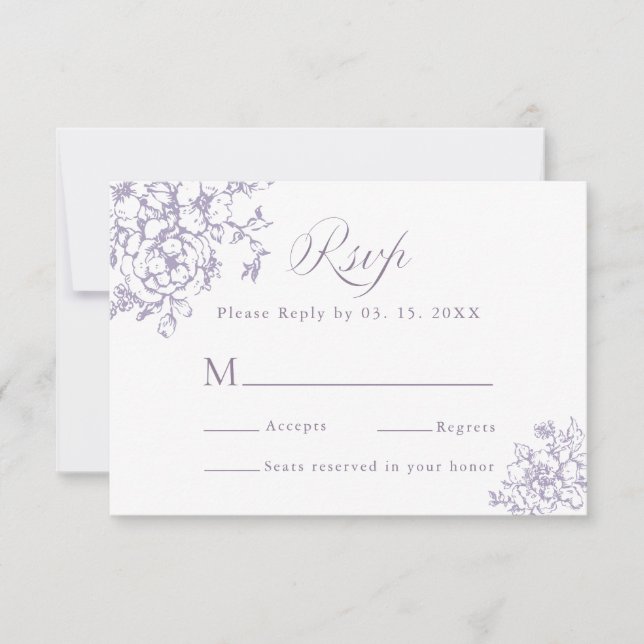Classic Bloom Garden Lavender Wedding RSVP Card (Front)