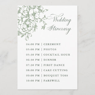 Classic Bloom Garden Sage Green Wedding Itinerary Program