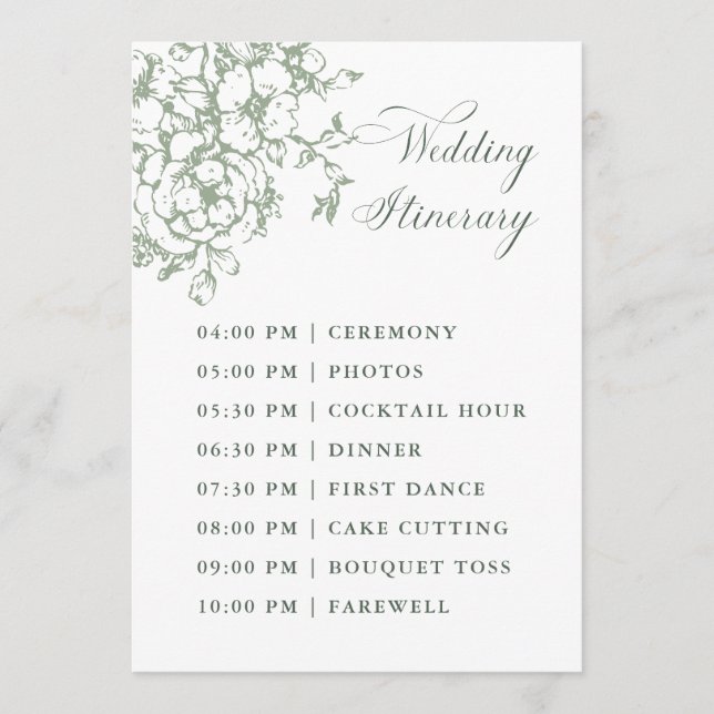 Classic Bloom Garden Sage Green Wedding Itinerary Program (Front)