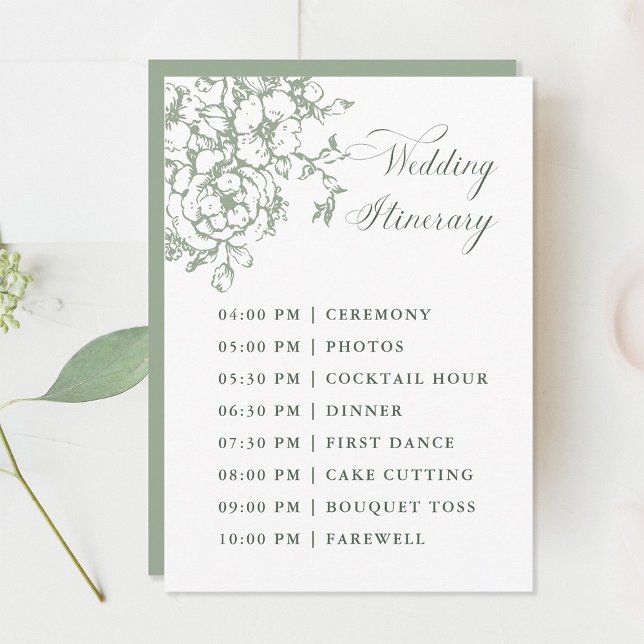 Classic Bloom Garden Sage Green Wedding Itinerary Program (Creator Uploaded)