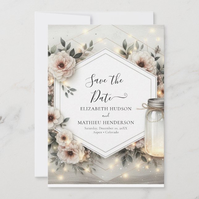 Classic Bloom Mason Jar Wedding  Save The Date (Front)