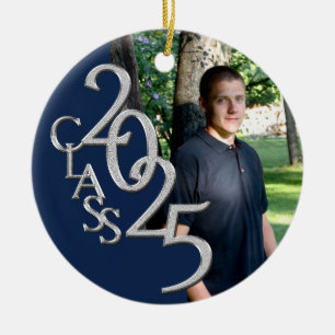 Classic Blue 2025 Graduate Photo Ceramic Ornament