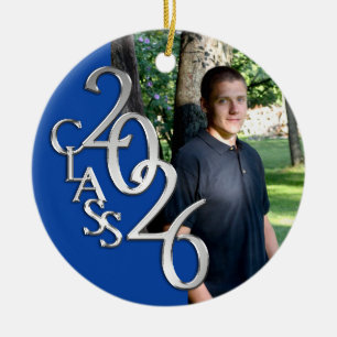 Classic Blue 2026 Graduate Photo Ceramic Ornament