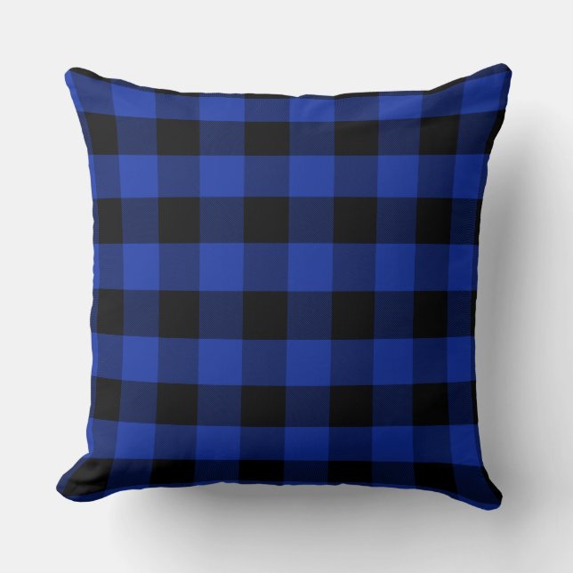 Classic Blue and Black Buffalo Plai Throw Pillow (Front)