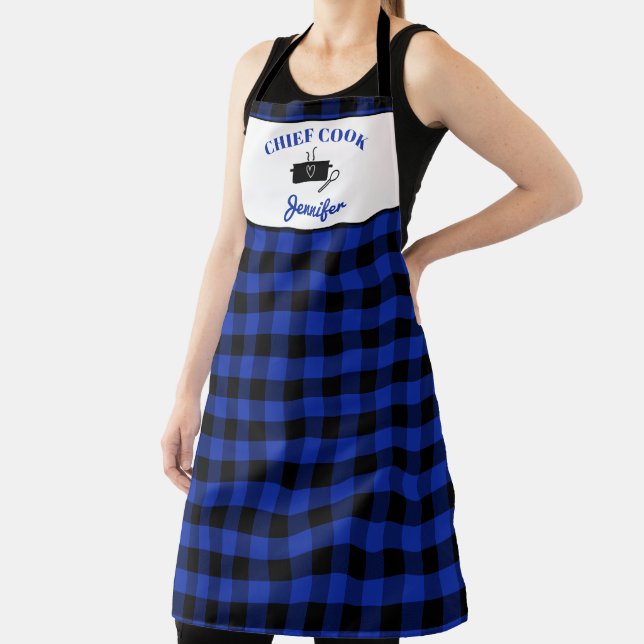 Classic Blue and Black Buffalo Plaid Cook Apron (Insitu)